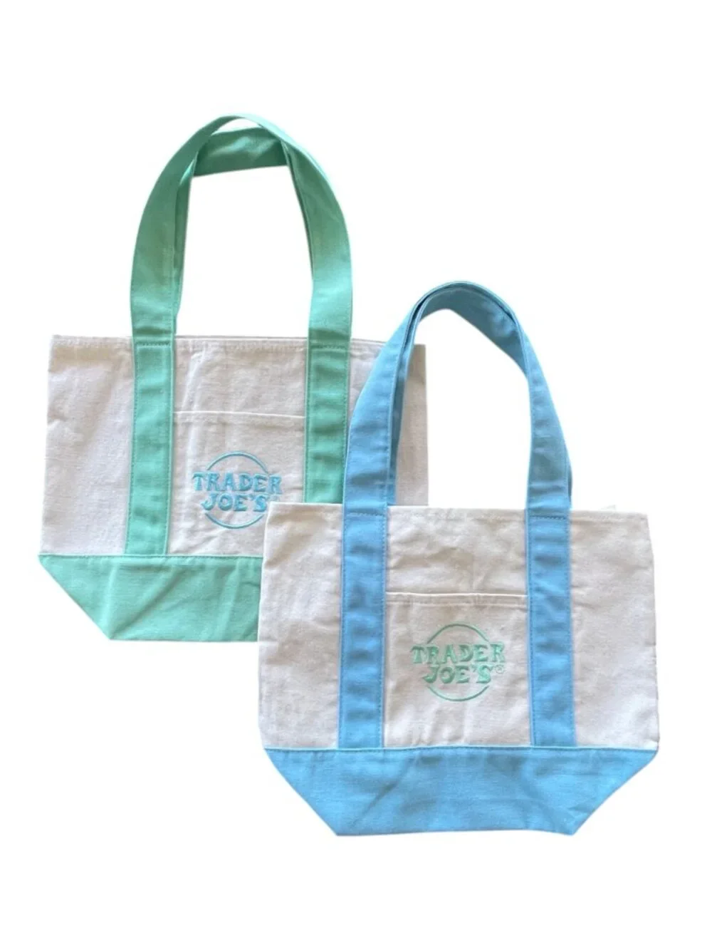 Trader Joe's Mini Pastel Canvas Tote Bag Mint Green Handles NWT